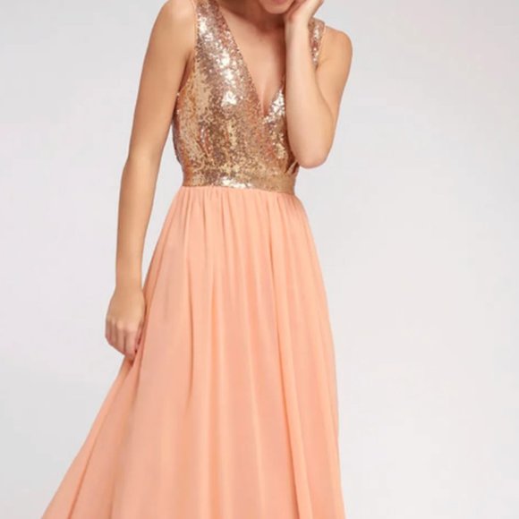 LULU's NWT - Elegant Encounter Rose Gold Sequin Maxi Dress - Picture 4 of 5